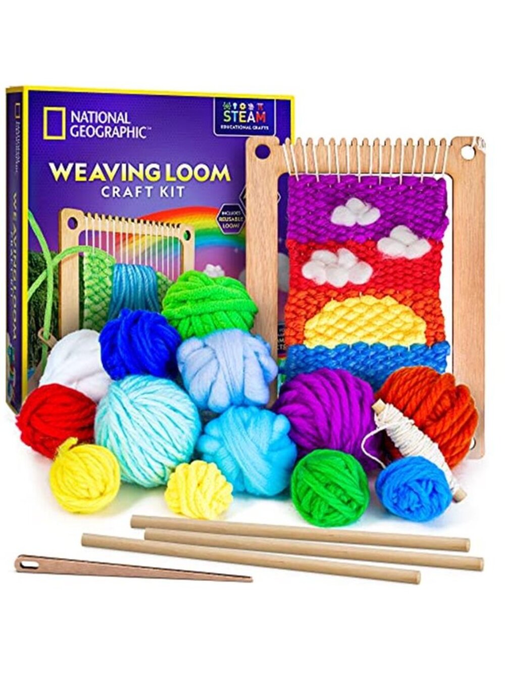 Kids Wooden Loom Weaving Kit Yarn Arts Crafts Set 3 Designs Age 8 Up